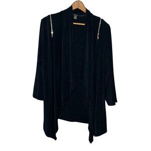 Chico's Travelers 2 India Ink Blue Slinky Knit Zip Shoulder Cardigan Large L